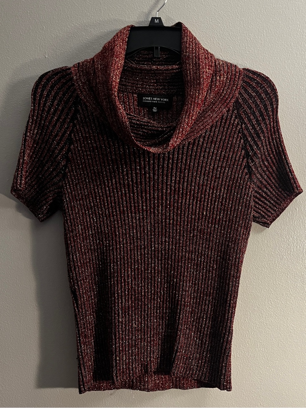 Jones New York Metallic Red Cowl Neck Short-Sleeve Sweater